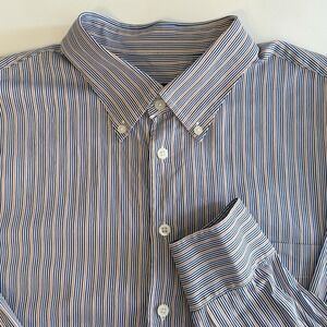 Scott Barber Button Down Shirt Mens XXL Blue Orange Striped Long Sleeve Cotton